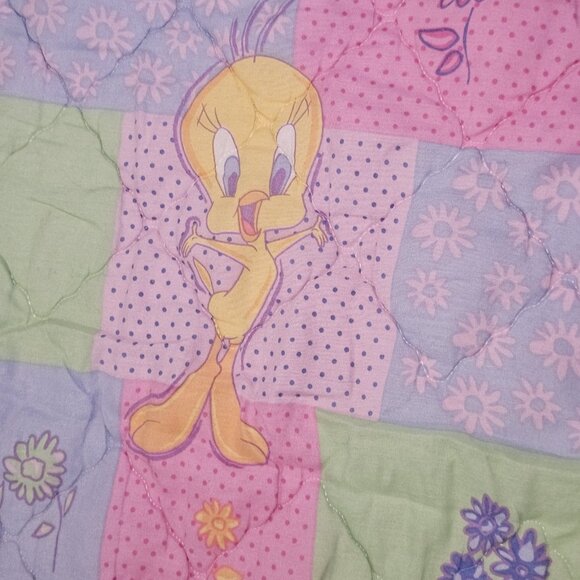 90s Tweety Bird Girls Patchwork Toddler Comforter Coverlet Blanket 37 X 58" USA - Picture 5 of 11